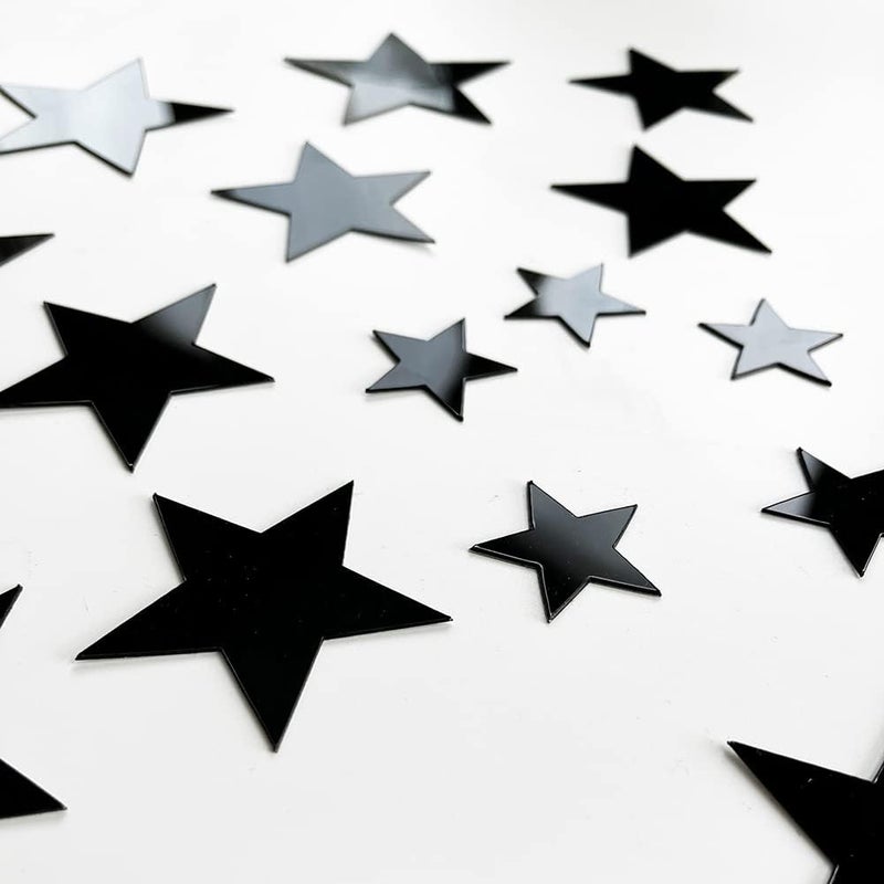TVPHLLY 40Pcs Black Stars Acrylic Mirror Wall Stickers with Adhesive Art Decal Satin Paper Baby Kids Bedroom Home DIY Decor Removable Stickers (Black Stars) - Image 2